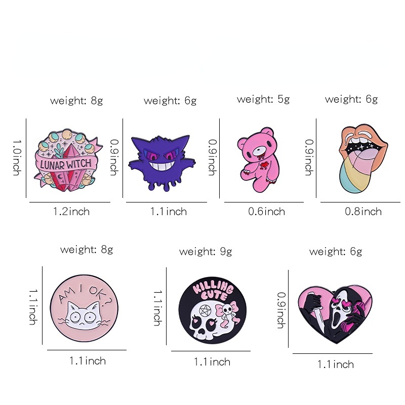 Bros Pin Enamel Desain Kartun Beruang Pink Tengkorak Bibir Warna-Warni Gaya Punk Untuk Pakaian