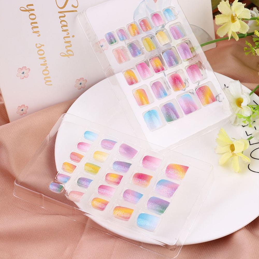 Agustina Anak Tips Kuku Palsu 24Pcs/box Lucu Tekan on Kuku Kartun Pendek DIY Nail Art