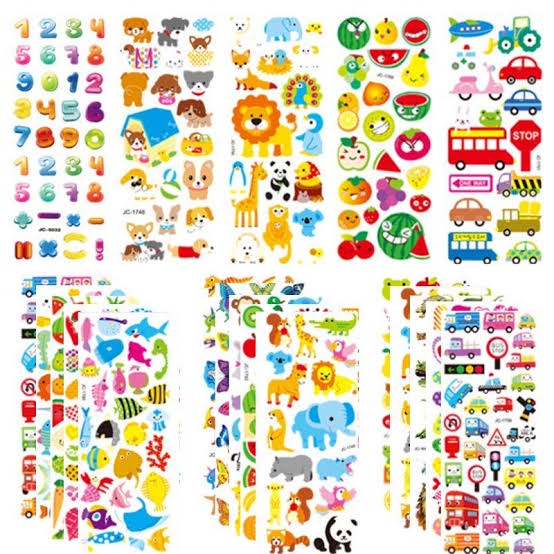 Alolula - Stiker Mainan Anak / Sticker Anak Timbul / Sticker 3D Anak / Stiker 3D / Sticker Timbul / Stiker Anak / Sticker Anak / Sticker 3D