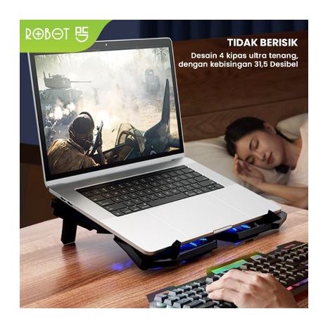 Coolingpad laptop gaming robot mesh metal 4 fan silent led with usb 2.0 hub controll speed rt-lcs02 lcs-02 - cooling pad notebook