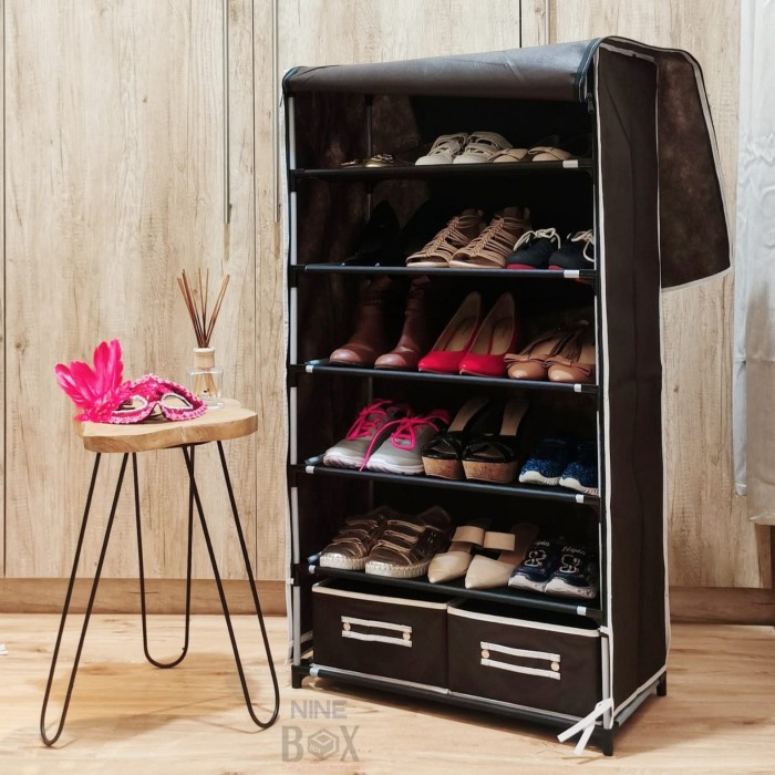 Rak Sepatu Rangka 4 SUSUN karakter polos Layer Tebal SHOE RACK jumbo K5X9 resleting MURAH KAIN Keren