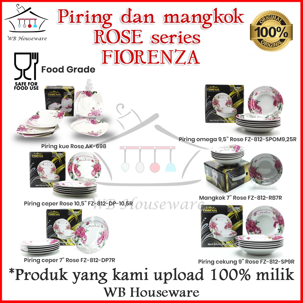 FIORENZA piring makan saji / mangkok saji makan / piring kue motif rose