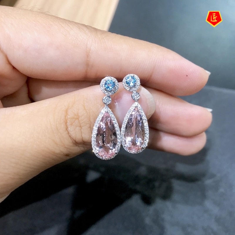 [Ready Stock]Luxury New Inlaid Pink Diamond Stud Earrings