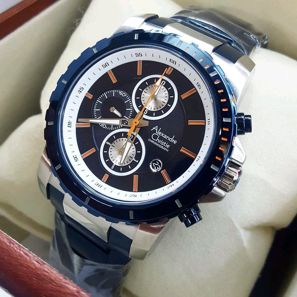 JAM TANGAN ALEXANDRE CHRISTIE WATCH AC 6141 PRIA SPORTY SILVER BLUE ORIGINAL