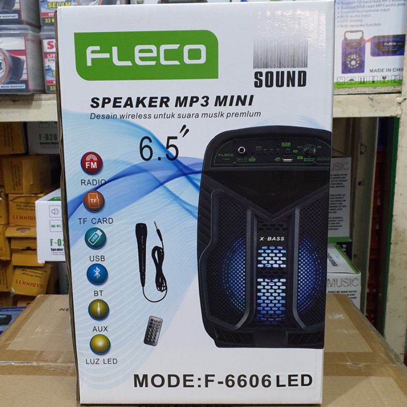 Speaker Bluetooth Fleco F 6606 Led + Bonus Mic