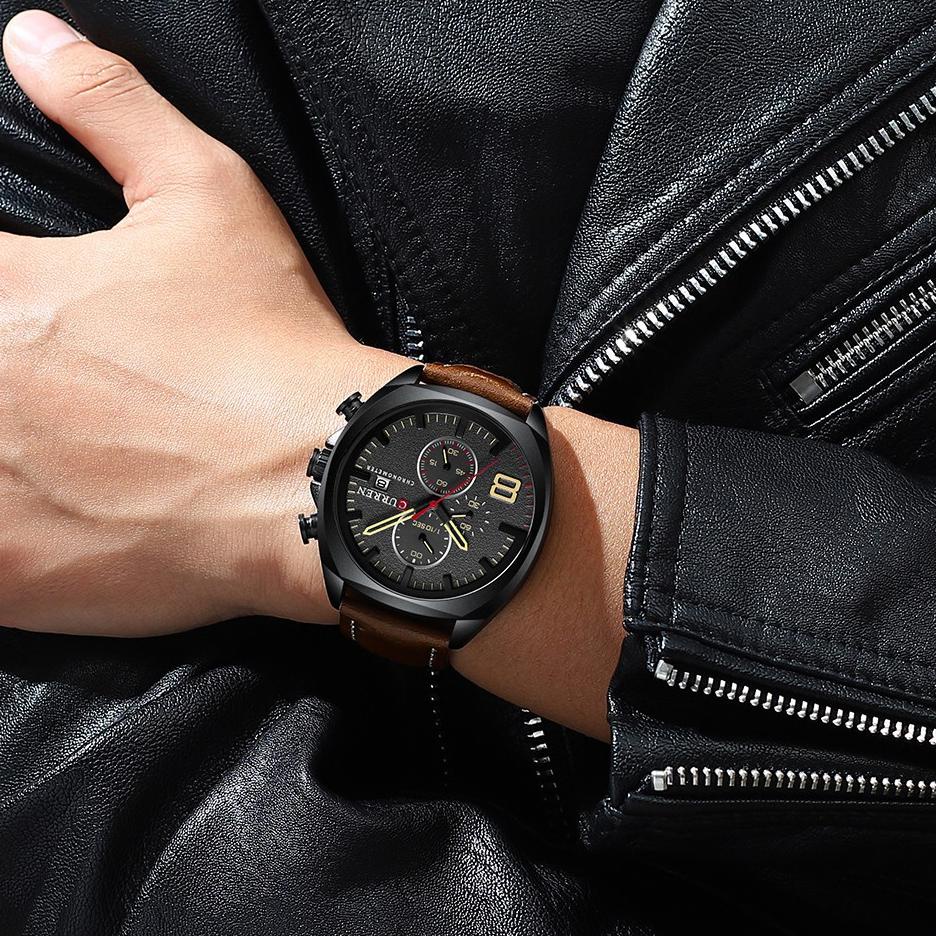 CURREN 8324 Jam Tangan Pria Analog Tali Kulit Chronograph Aktif WKOS "CM.21Jl22ᴰ"