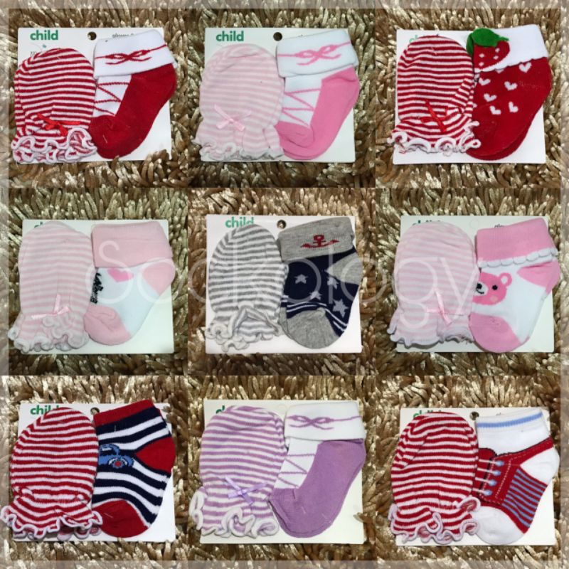 (Min 3pcs @15.000) Kaos kaki bayi + sarung tangan bayi (1set)