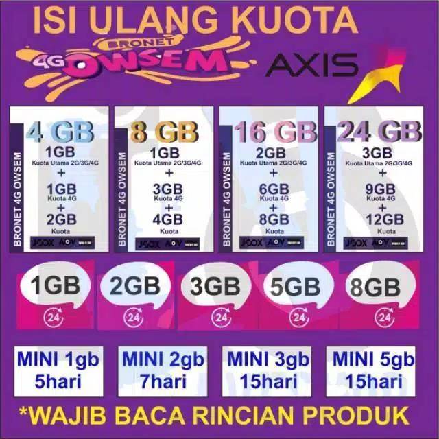 Axis paket data internet OWSEM BRONET 1GB 2GB 3GB 5GB 8GB 10GB 12GB 25GB 50GB