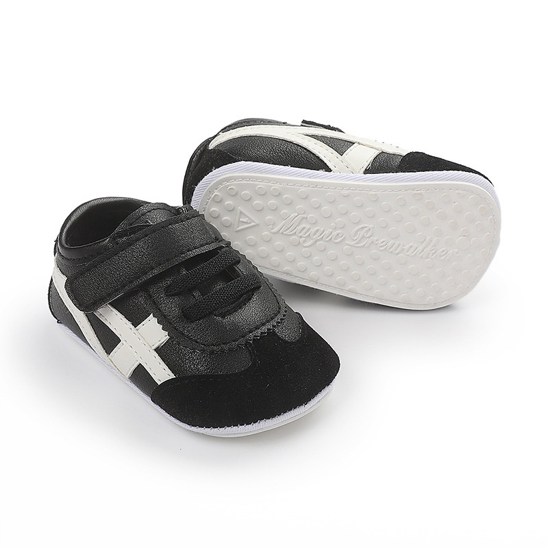 Sepatu Bayi Prewalker Laki Laki Umur 0 - 12 Bulan Sepatu Sneakers Anak Bayi Laki Laki Perempuan Baby Prewaker Shoes Cowok Cewek Murah Umur 0 - 14 Bulan, umur 1 Tahun 0 - 6 Bulan Hitam Putih AK 06