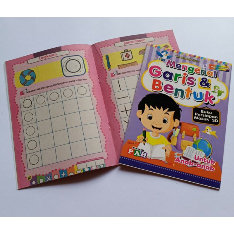 Buku Aktivitas Anak - Buku Persiapan Masuk SD Full Colour Penerbit PAH-Garis Bentuk