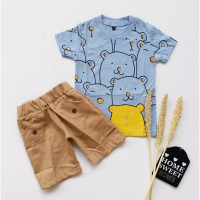 LittleAaron SET METRO POLAR BEAR EBV Setelan Kemeja Bayi Laki-laki Lengan Pendek