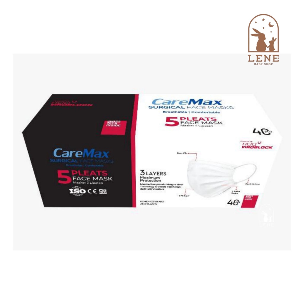 CareMax 5 Pleats Surgical Heiq Viroblock 3 Ply Earloop