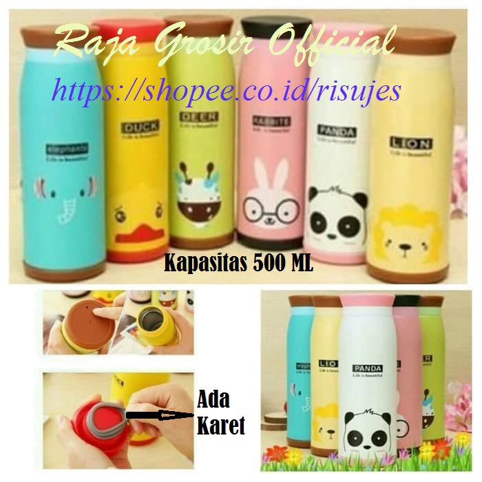 Termos Premium - Tutupan Ada Karet - Karakter Animal Kartun / Thermos