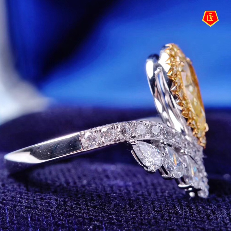 [Ready Stock]Luxury Elegant Yellow Diamond Ring Pt950 Platinum