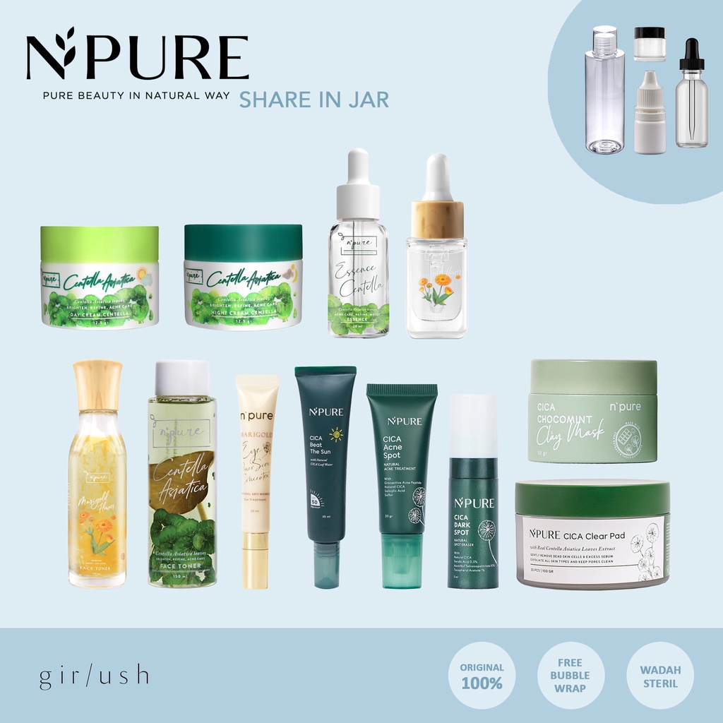 (SHARE) N'Pure Centella Asiatica Cica Series Face Wash Toner Essence Serum Day Cream Night Cream Marigold Series Acne Spot