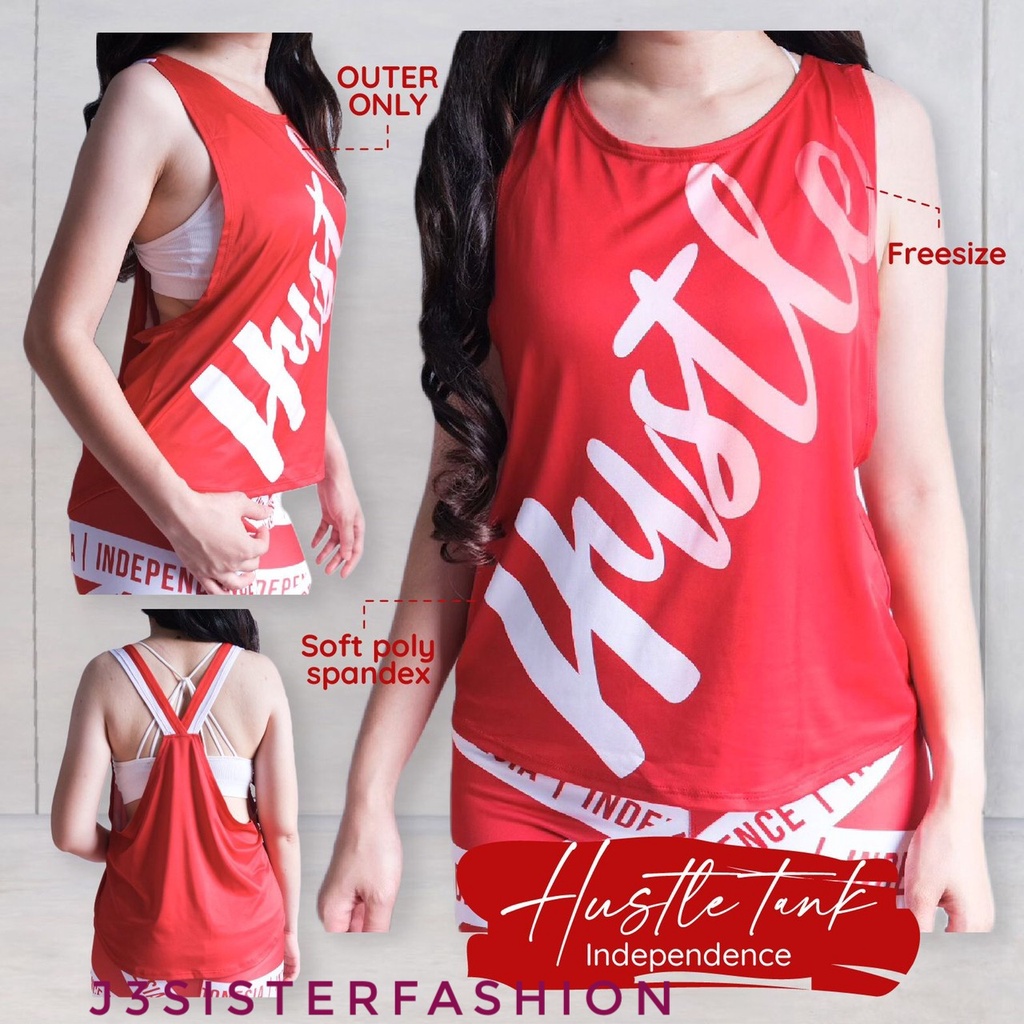 TANKTOP SENAM HUSTLE MERAH PUTIH OUTER BAJU SENAM ZUMBA BAJU AEROBIK BAJU DANCE FITNESS WANITA