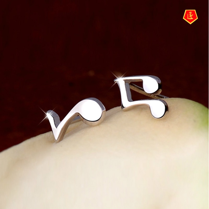 [Ready Stock]Female Silver Creative Simple Note Ear Studs
