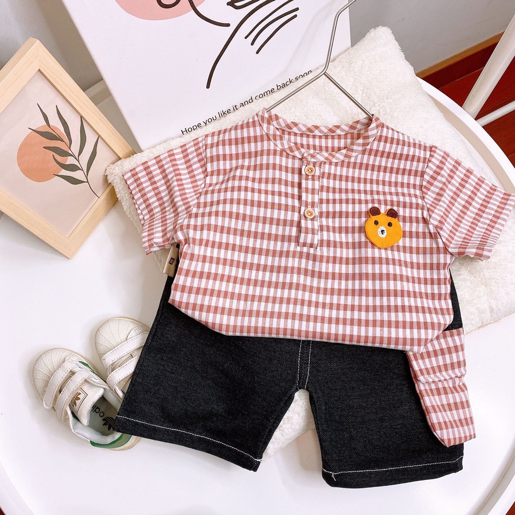 HappyOliver SET KEMEJA KOTAK BIBI 603 EBV Setelan Kemeja Bayi Laki-laki Lengan Pendek