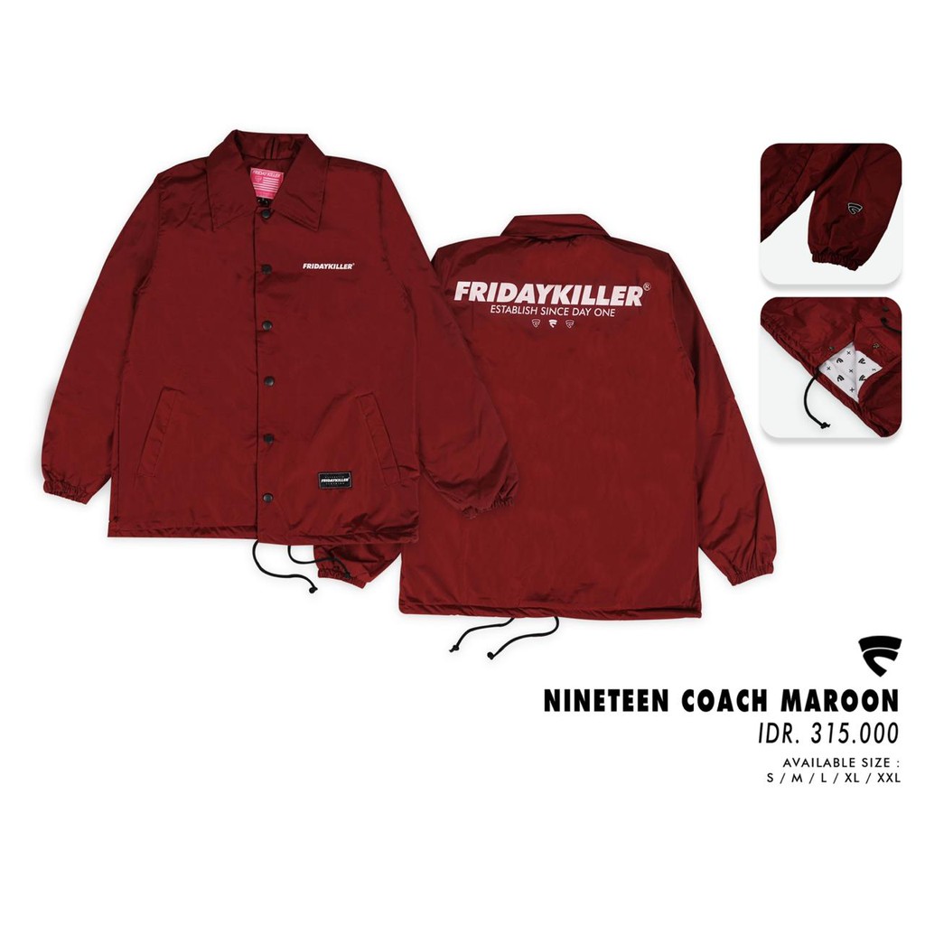 Coach jacket / Windbreaker FRIDAY KILLER "NINETEEN COACH MAROON" fridaykiller_store