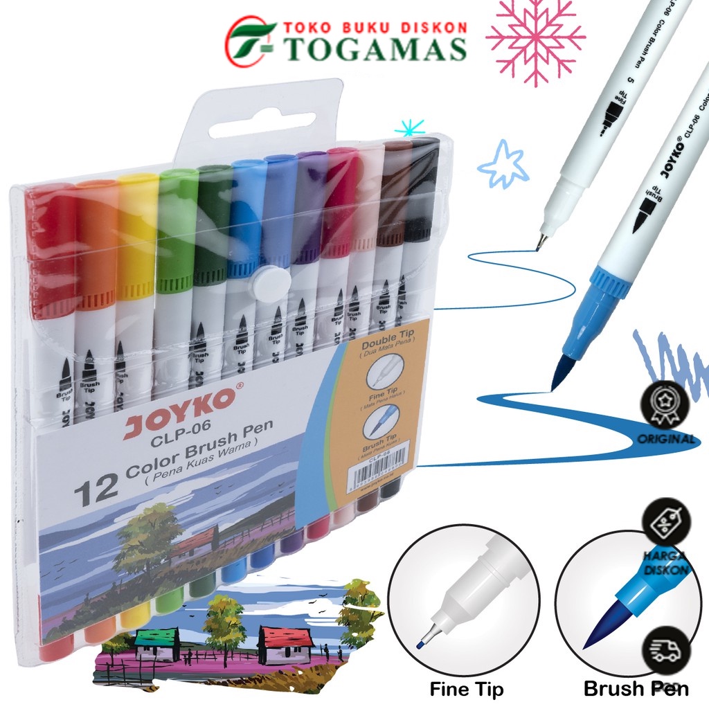 

READY STOCK !! SPIDOL BRUSH PEN CLP-06 12 WARNA JOYKO