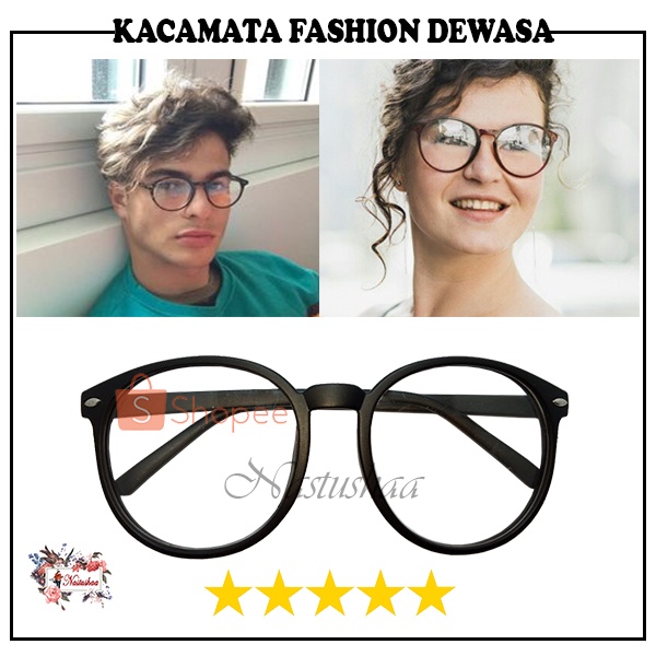 Kacamata Fashion Pria dan Wanita Lensa Transparan Kaca Mata Traveling Murah Bingkai Oval Full Lensa Normal Gaya Unisex NOCASE