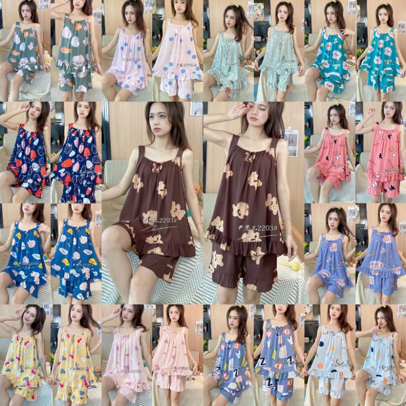 Set Rayon hotpant baju tidur import / piyama rayon wanita import tanpa lengan / Baju tidur rayon sexy oversize