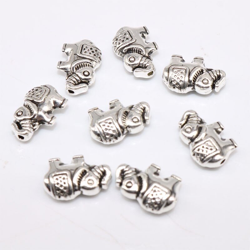 20Pcs Manik-Manik Spacer Handmade Bentuk Gajah Warna Silver Ukuran 12mm Untuk Membuat Perhiasan