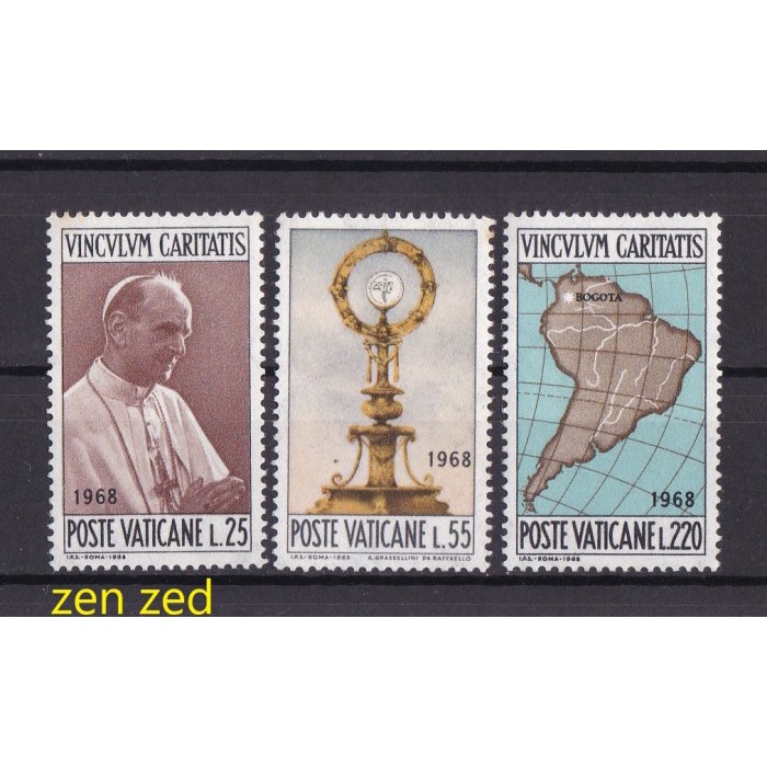 

0403 Prangko Vatican City 1968 International Congress in Bogota 3v Mnh