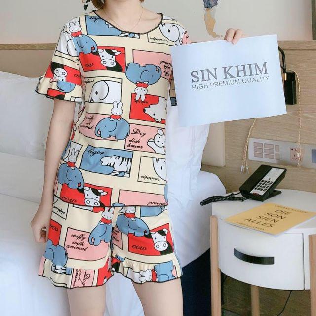 Baju tidur Wanita Import Bahan Kaos Spandex Tebal Aneka Motif All Size L Short Pants-All animal