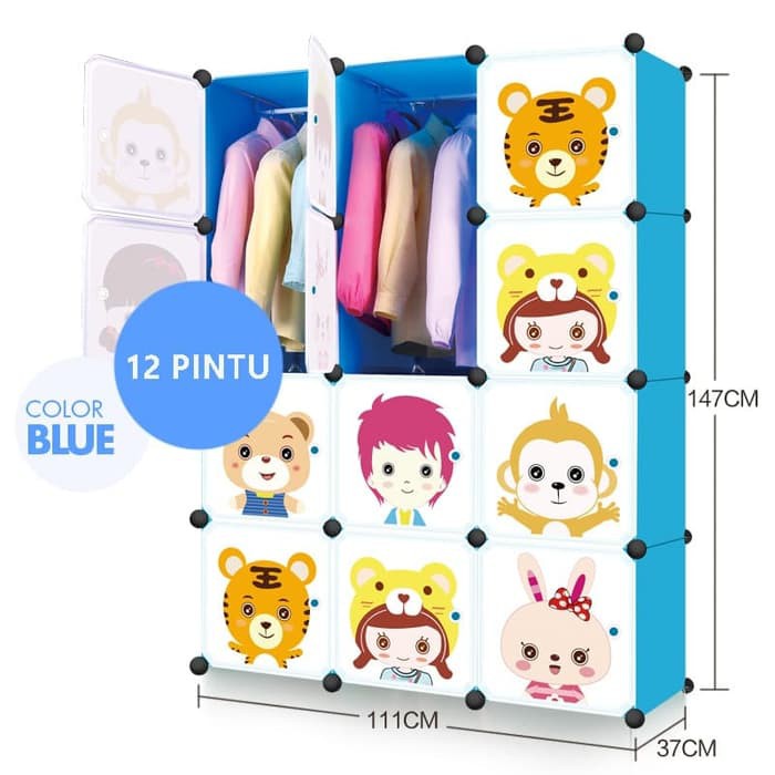 Lemari pakaian plastik rak baju lemari anak gantungan susun 12 pintu - Kuning