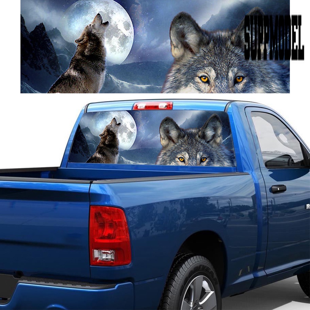 Stiker Poster Kaca Belakang Mobil Motif Serigala 3D Untuk SUV