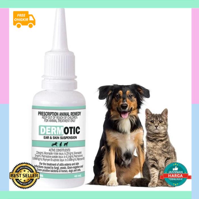 DERMOTIC - obat antibiotik telinga dan kulit anjing kucing Nafsu Makan, Bulu Rontok, Jamur, Kutu,