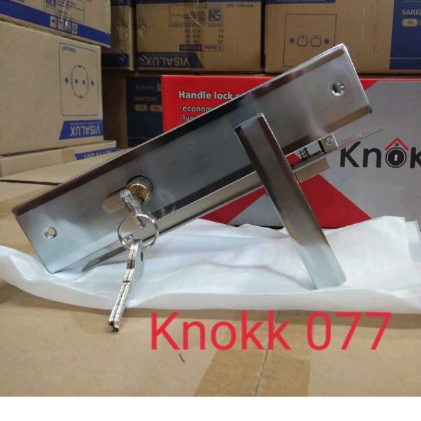 Kunci Pintu Besar KnokK 077 SN / Kunci Pintu 25 cm Fullset / Handle Pintu Kotak Komplit / Kunci KnokK