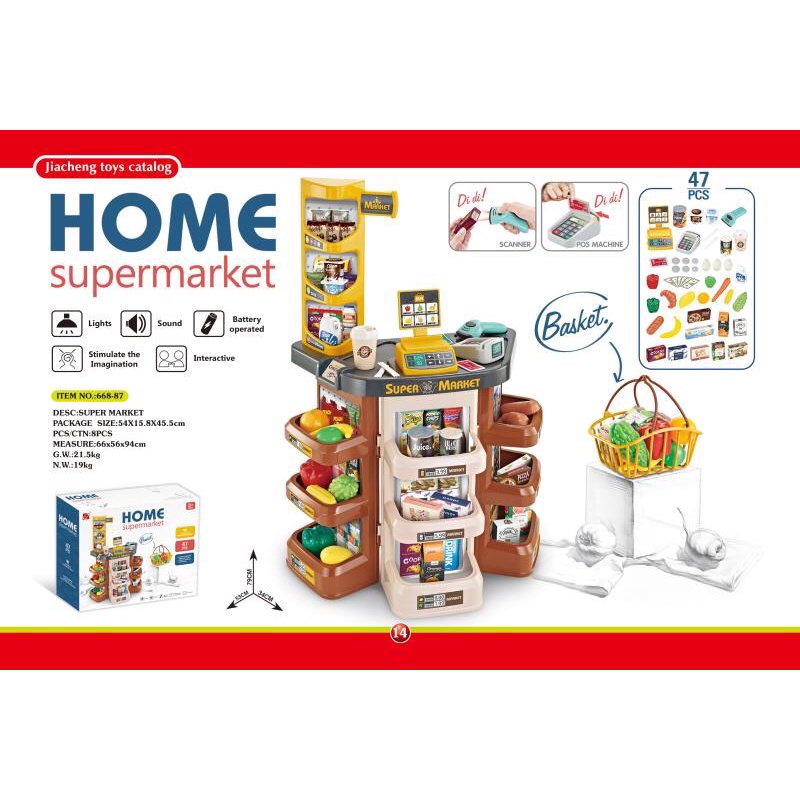 Mainan Home Supermarket Lengkap Troli Mesin Kasir dengan Musik dan Lampu / Mainan Belanja Minimarket