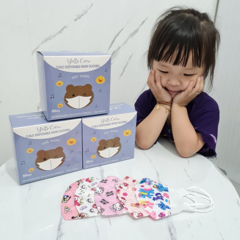 Y&B CARE MASKER DEWASA & ANAK DUCKBILL MOTIF RANDOM - MASK KIDS isi 50pcs/ktk