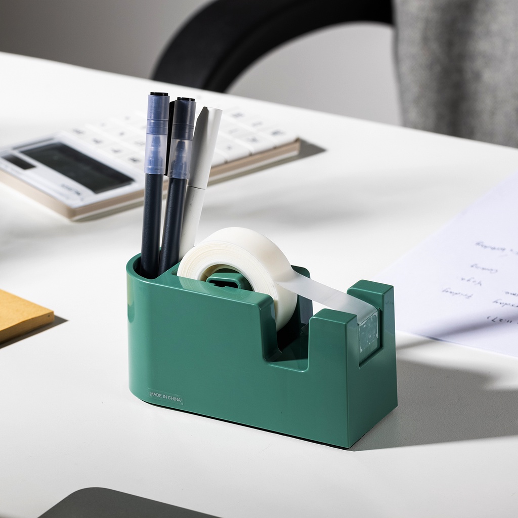 Nusign Tape Dispenser / Tempat Selotip Isolasi Dengan Pen Holder Alas Anti Slip ENS123