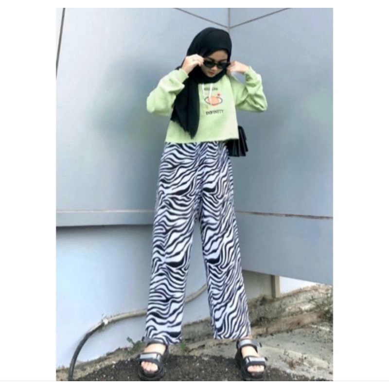 celana kulot Highwaist motif zebra sapi cacing