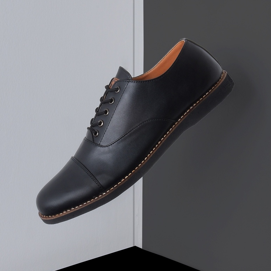 Oxford Black | 38-46 | Sepatu Pantofel Hitam Kulit Asli Pria Casual Kerja Cowok Kantor Original Laki | FORIND x Story of Monday Mndy