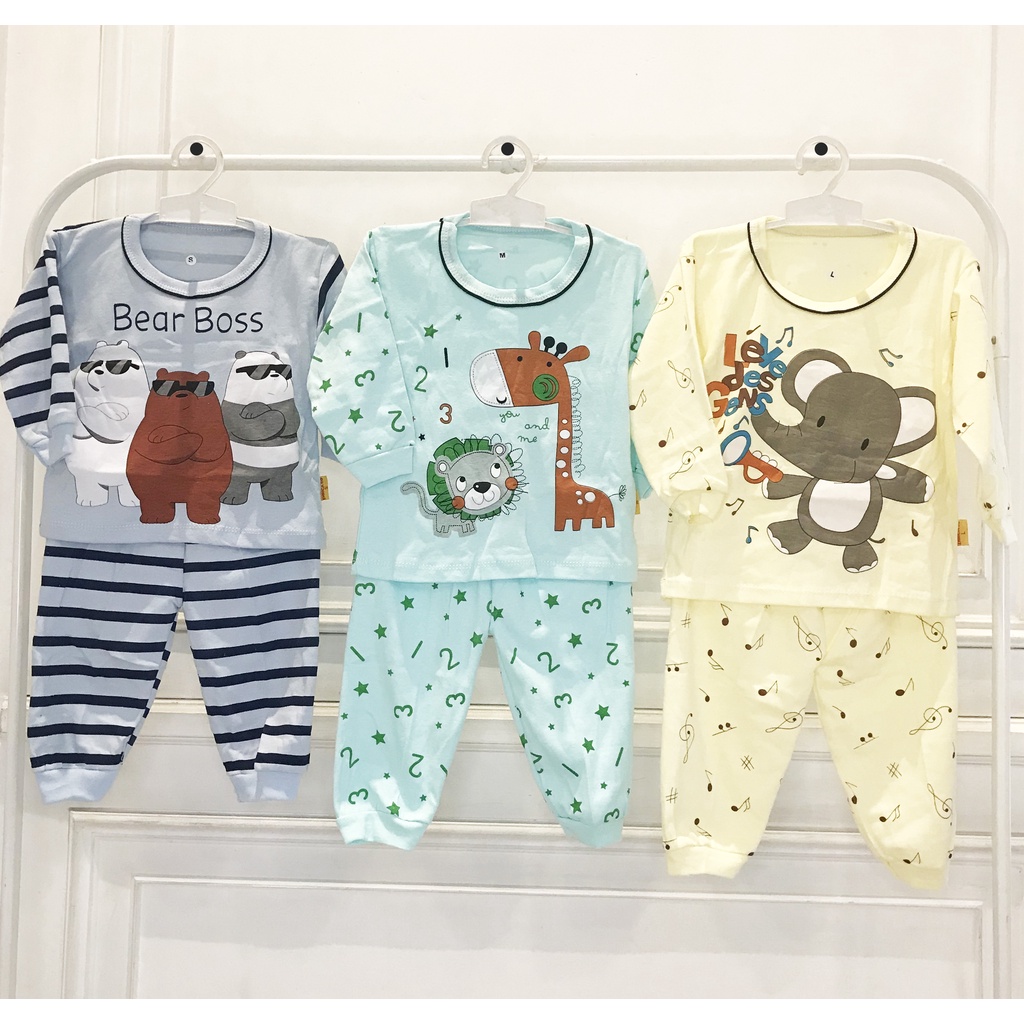 SETELAN BAJU BAYI LENGAN & CELANA PANJANG BAHAN KATUN UKURAN S M L UTK 0-3  TAHUN ENRICA