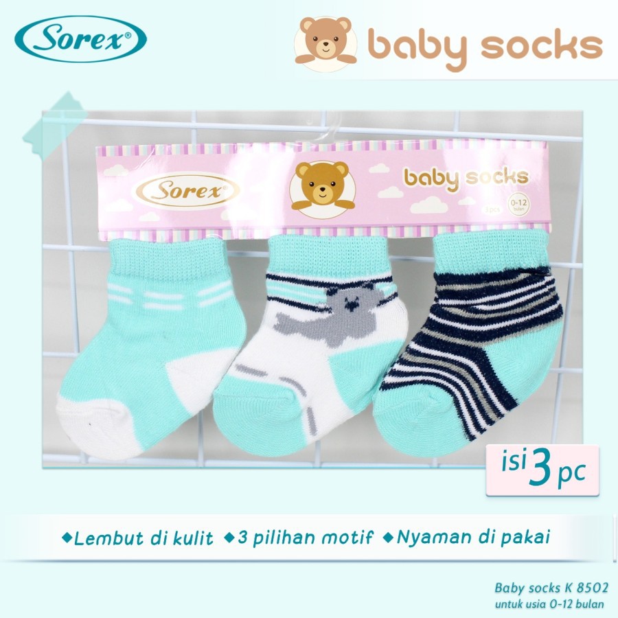 kaos kaki baby sorex k 8502 8503 8401 8402 baby socks ( isi 3 pasang)