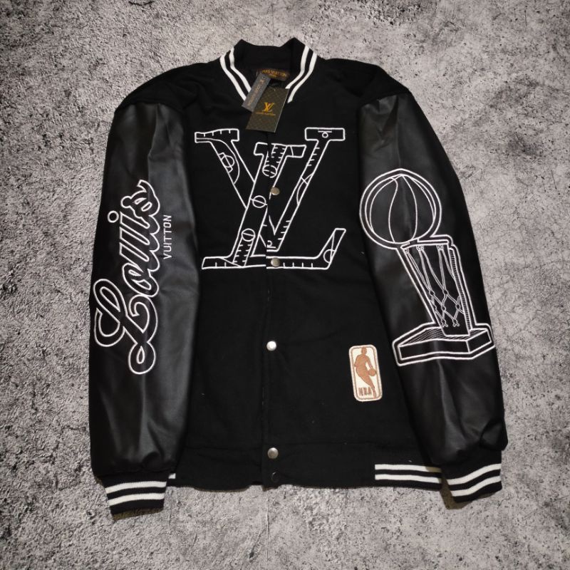 READY !!! JACKET VARSITY LOUIS VUITTON FULL BORDIR HITAM AUTHENTIC FULLTAG &amp; LEBEL