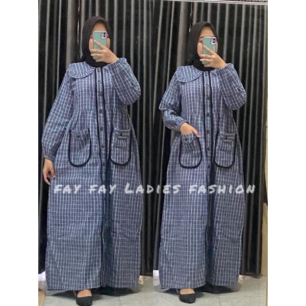 Baju Gamis Tartan Katun Flanel Import Premium