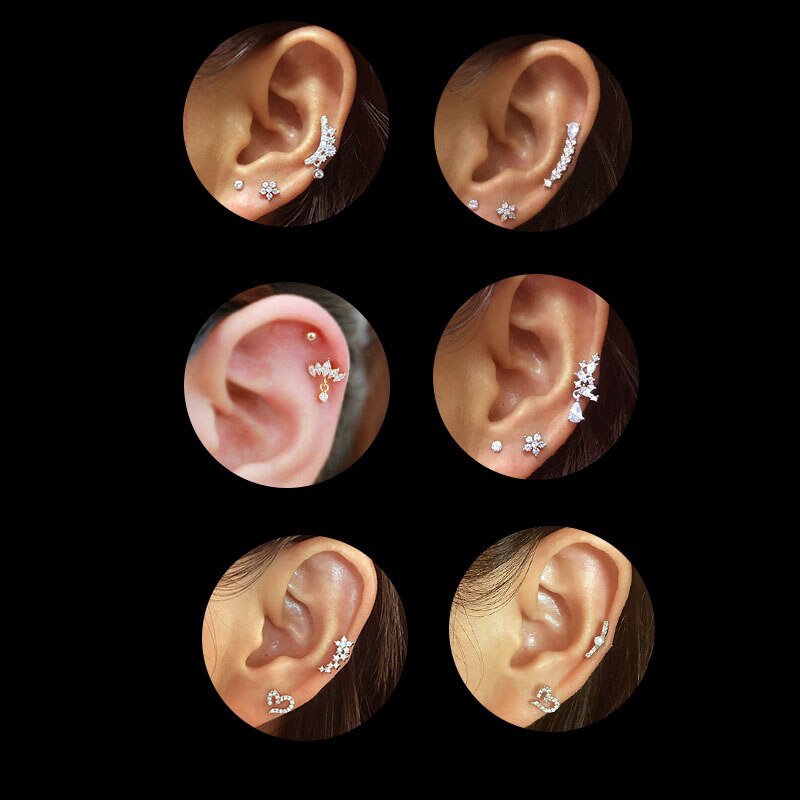 1Pc 0.8x6mm Bar Long Screw Back Stud Earring Piercing Luxury Cz Long Curved Cartilage Helix Rook Ear Piercing Jewelry