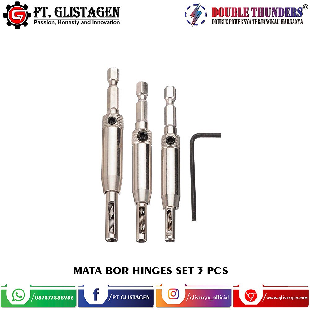 Mata Bor Engsel Self Centering Hinge Drill Bit 3pcs HSS Double Thunder