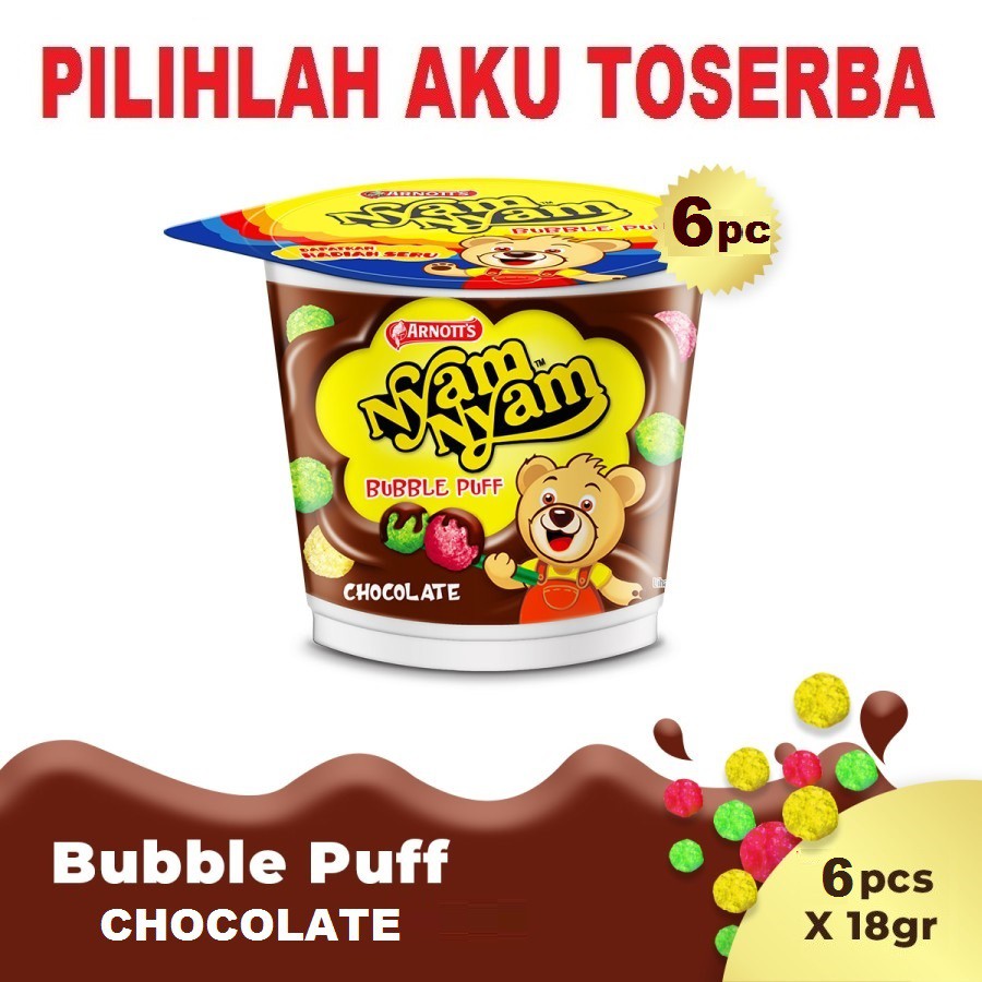 Arnott's Nyam Nyam Bubble Puff CHOCOLATE 18 gram - ( HARGA 6 PCS )