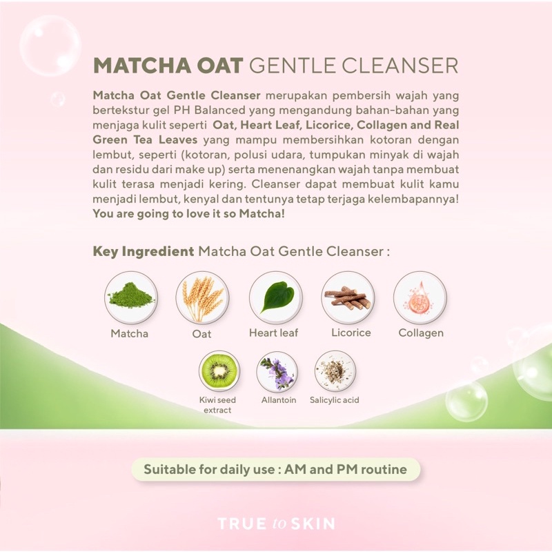 TRUE TO SKIN - Matcha Oat Gentle Cleanser BPOM Face Wash, Sabun Cuci Muka,Sabun Wajah