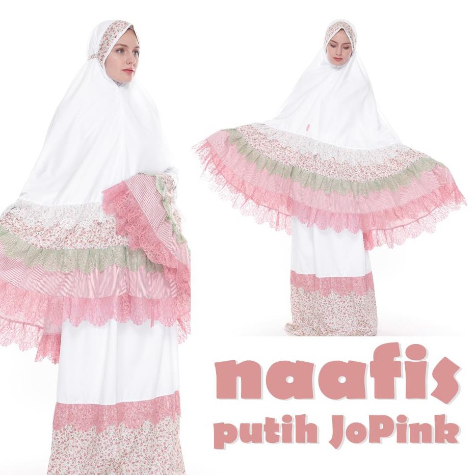 Naafis Mukena Katun Jepang Renda Brokat Putih Jopink