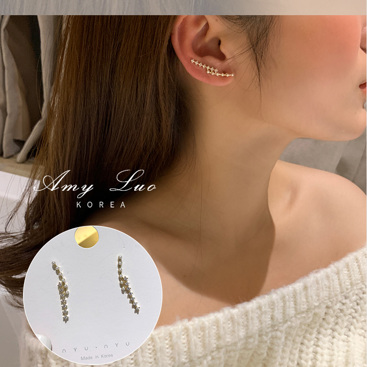 Anting Tusuk Bahan Sterling Silver 925 Desain Kurva Hias Mutiara+Berlian Untuk Wanita