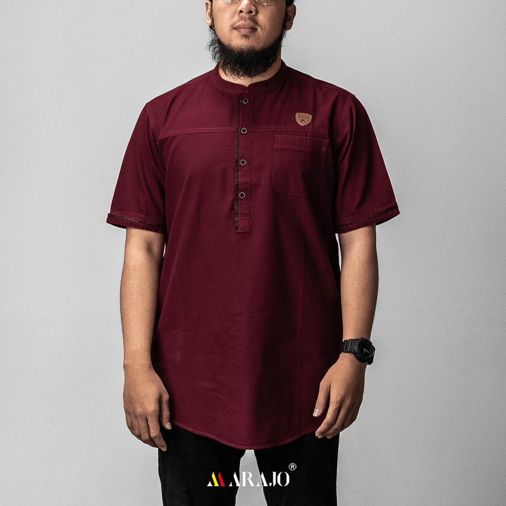 PAKAIAN MUSLIM PRIA KURTA MARAJO agam bahan cotton washing BERKUALITAS warna hitam tan maroon navy L