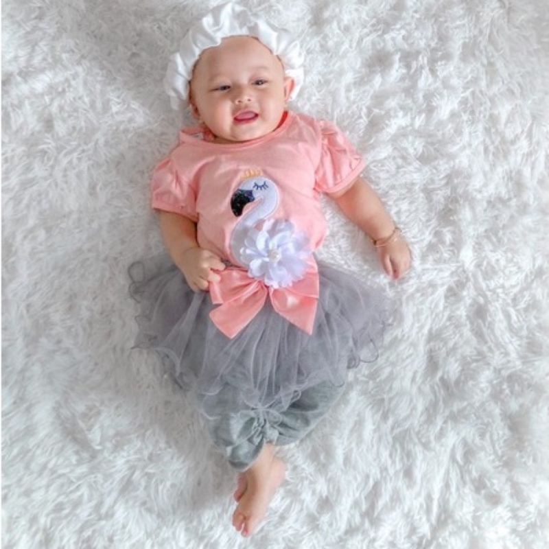 Setelan celana tutu BAYI 3-18 bulan MOTIF FLAMINGO / FLAMINGO tutu suit / BAJU SETELAN ANAK CELANA LEGGING TUTU FLAMINGO TSUM TSUM / SETELAN LEGGING TUTU FLAMINGO FLAMINGGO